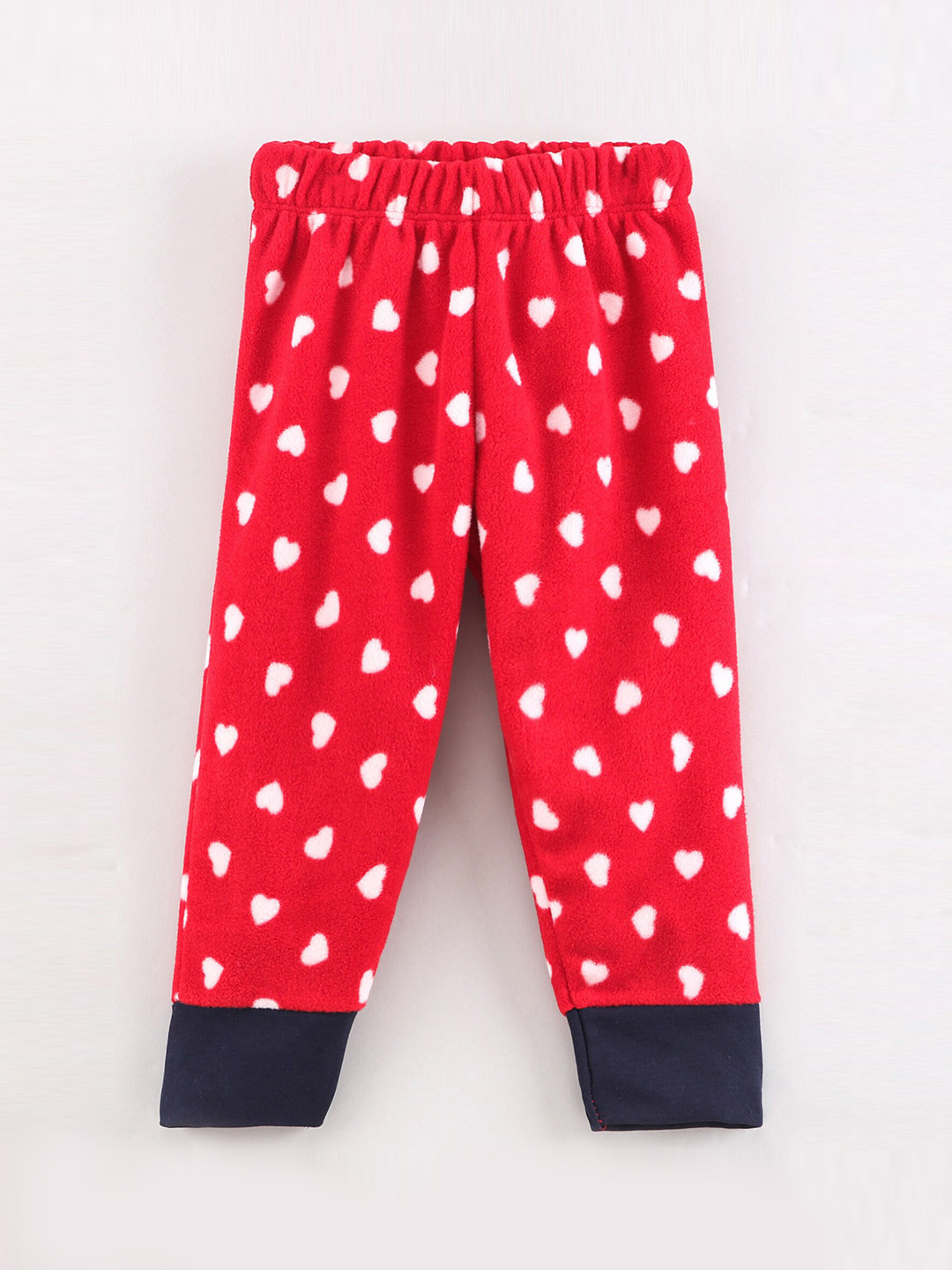 CrayonFlakes Girls Polar Fleece Red Printed Mid-Rise Joggers