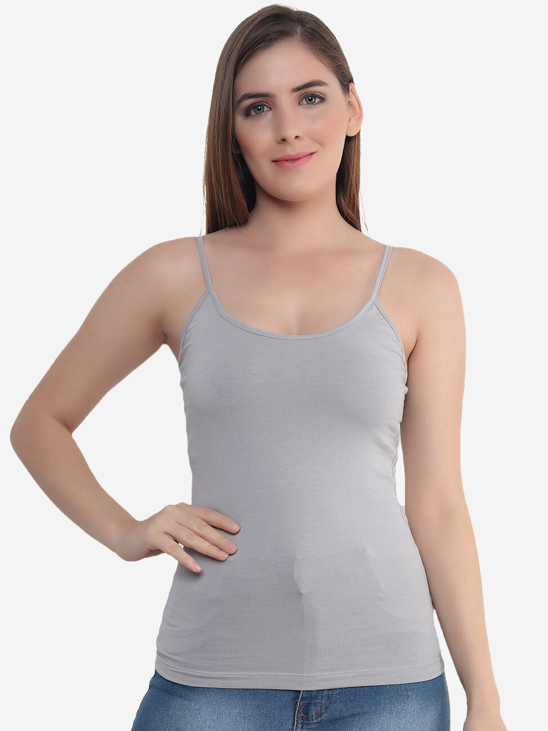 Beau Design Women Grey Solid Cotton Camisoles