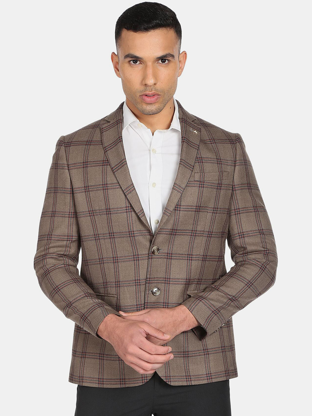 Arrow Men Brown Checked Single-Breasted Formal Blazers