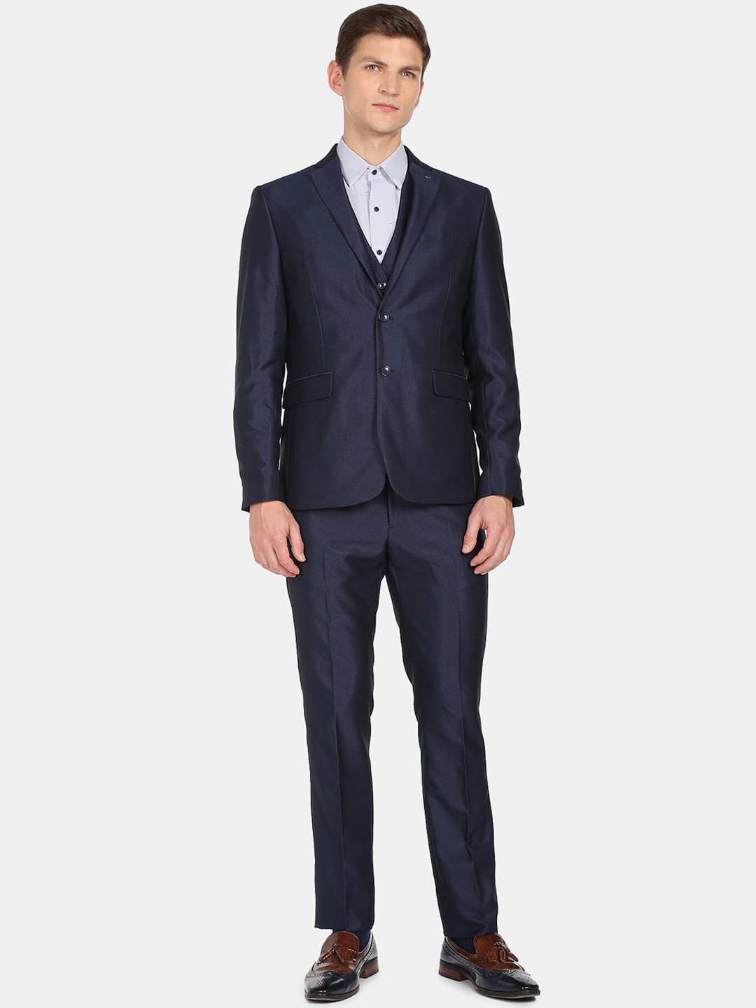 Arrow Men Dark Blue Solid Tailored Fit Single Breasted 3 Piece Formal Suit