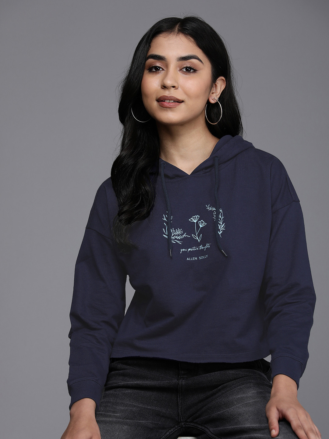 Allen Solly Woman Graphic Printed Pure Cotton Hooded Sweatshirt