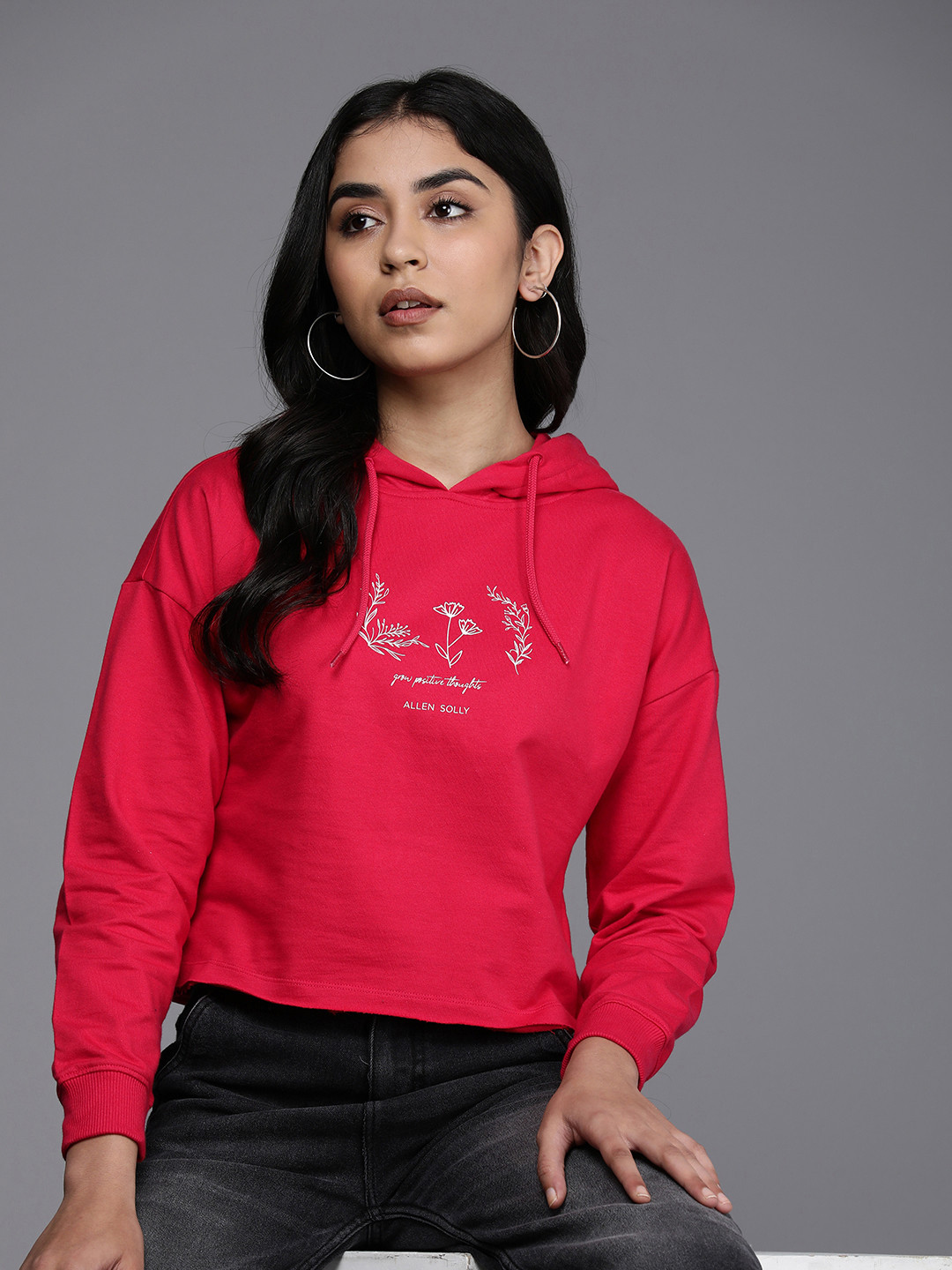 Allen Solly Woman Graphic Printed Pure Cotton Hooded Sweatshirt