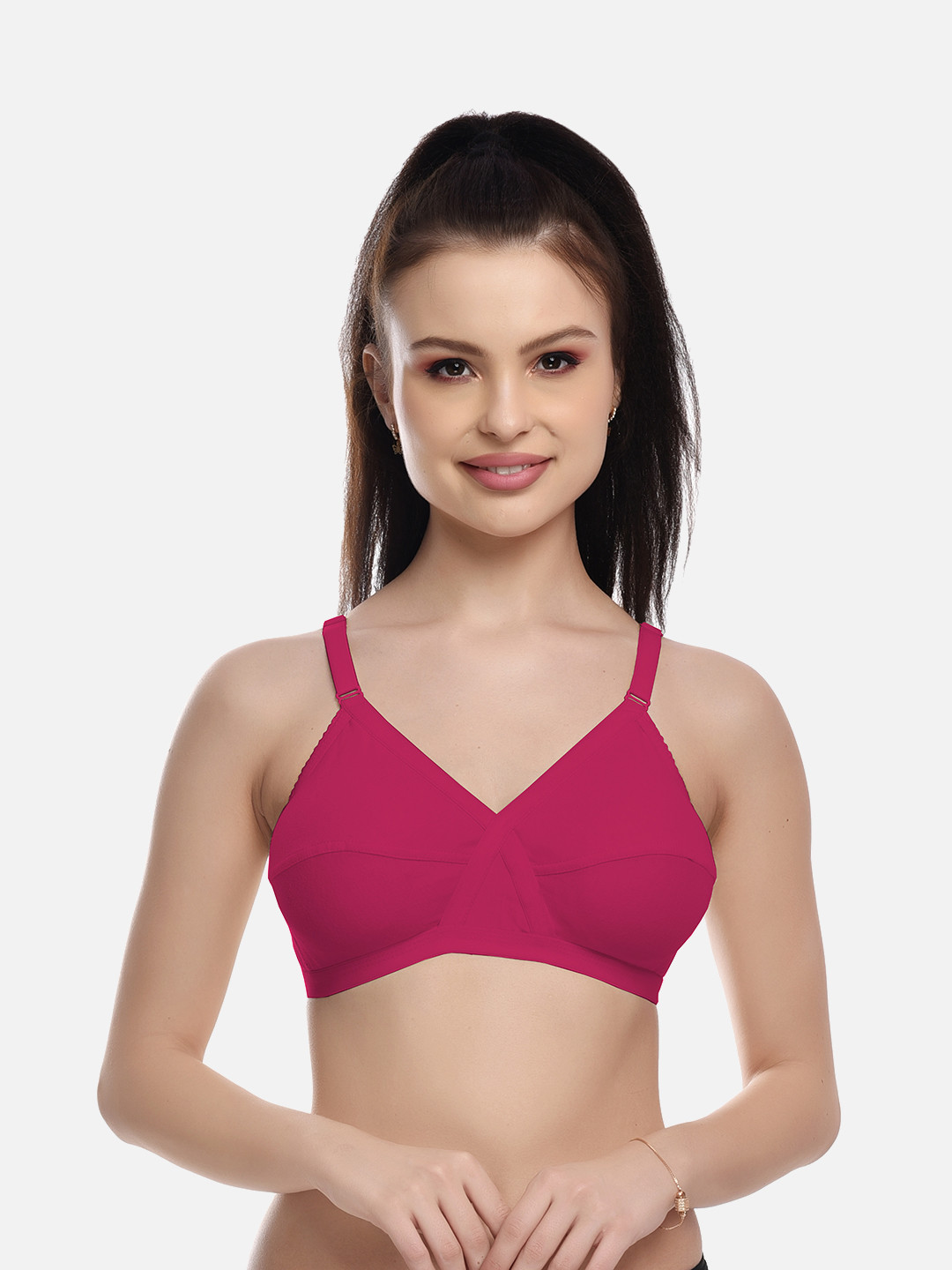 FIMS Pink Cotton Blend Non-Padded Everyday Bras MTR_Cross_Bra_Pink_B