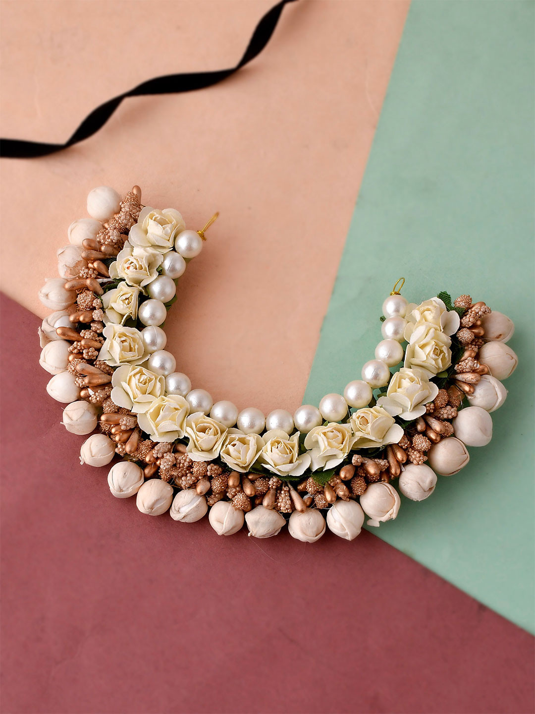 Silvermerc Designs Women Gold-Toned & White Embellished Hair Accessory For Bun