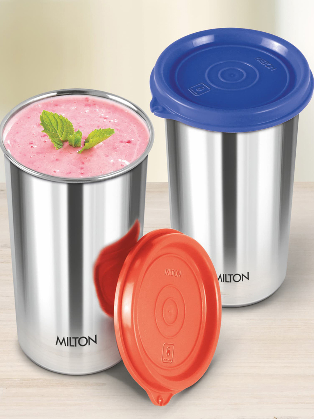 Milton Set Of 4 Assorted Stainless Steel 400 Tumbler with Lid 415 ML Each