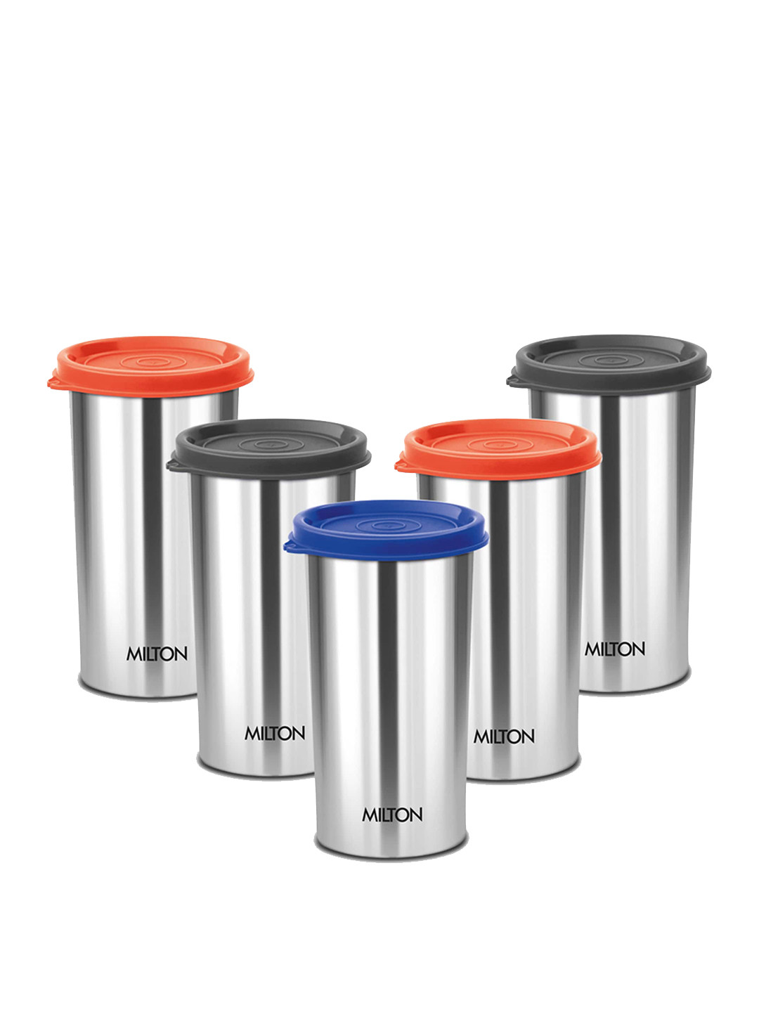 Milton Set of 5 Assorted Stainless Steel Tumbler 400  with Lid 415 ml Each