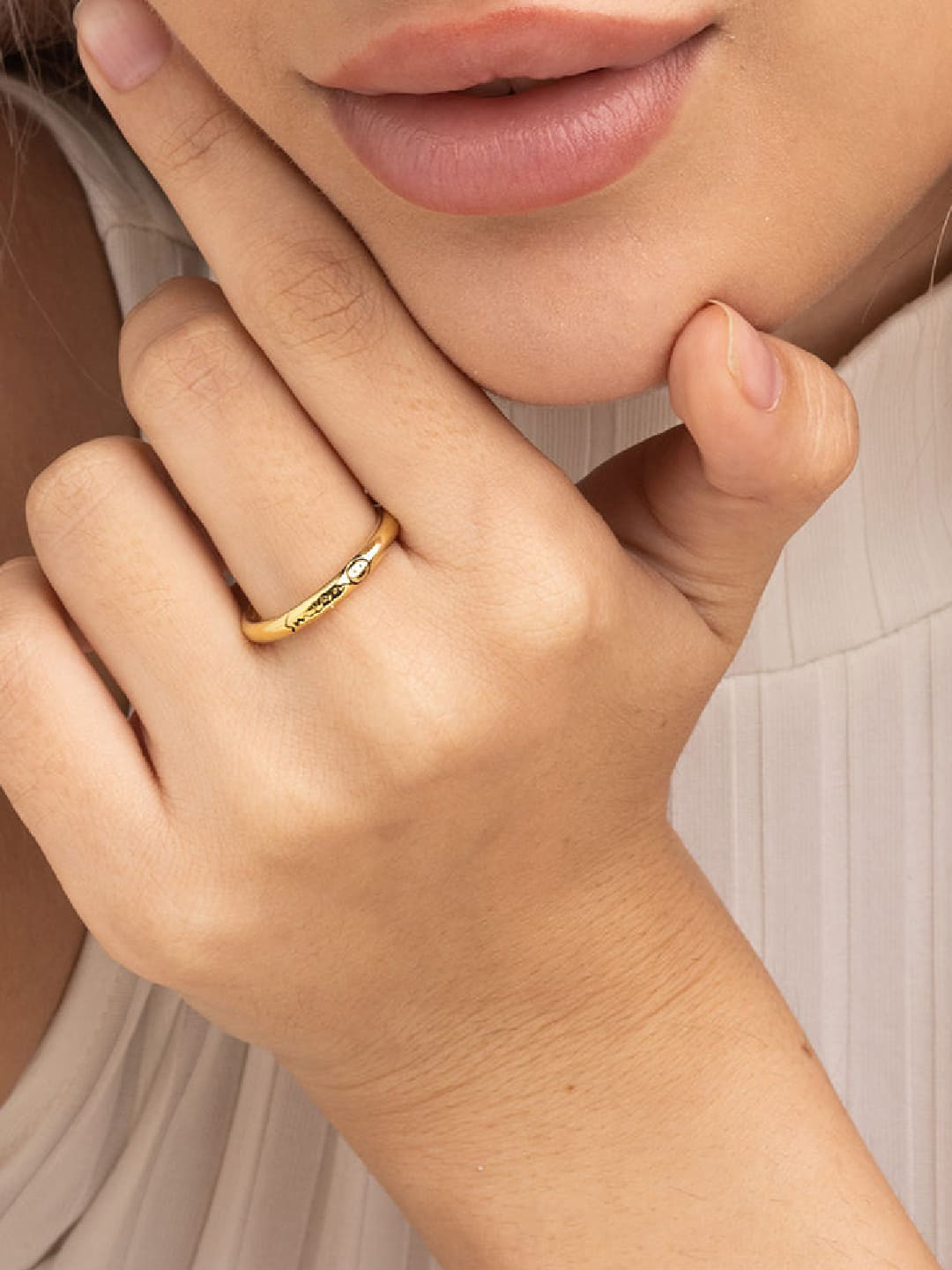 PALMONAS 925sterling silver 18k Gold-Plated Smile Reine Handcrafted Adjustable Finger Ring