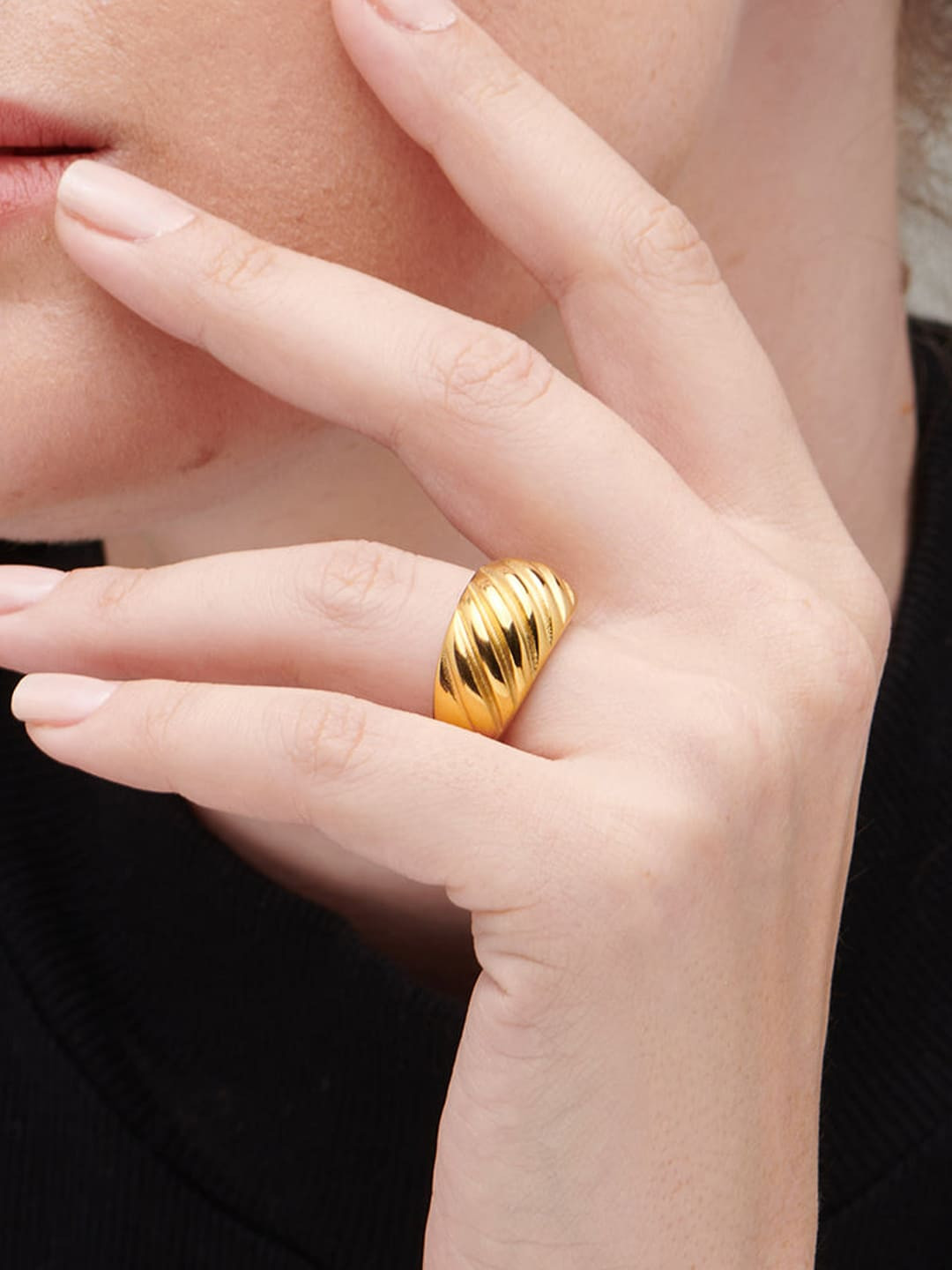 PALMONAS 18K Gold-Plated Twisted Dome Ring Finger Ring