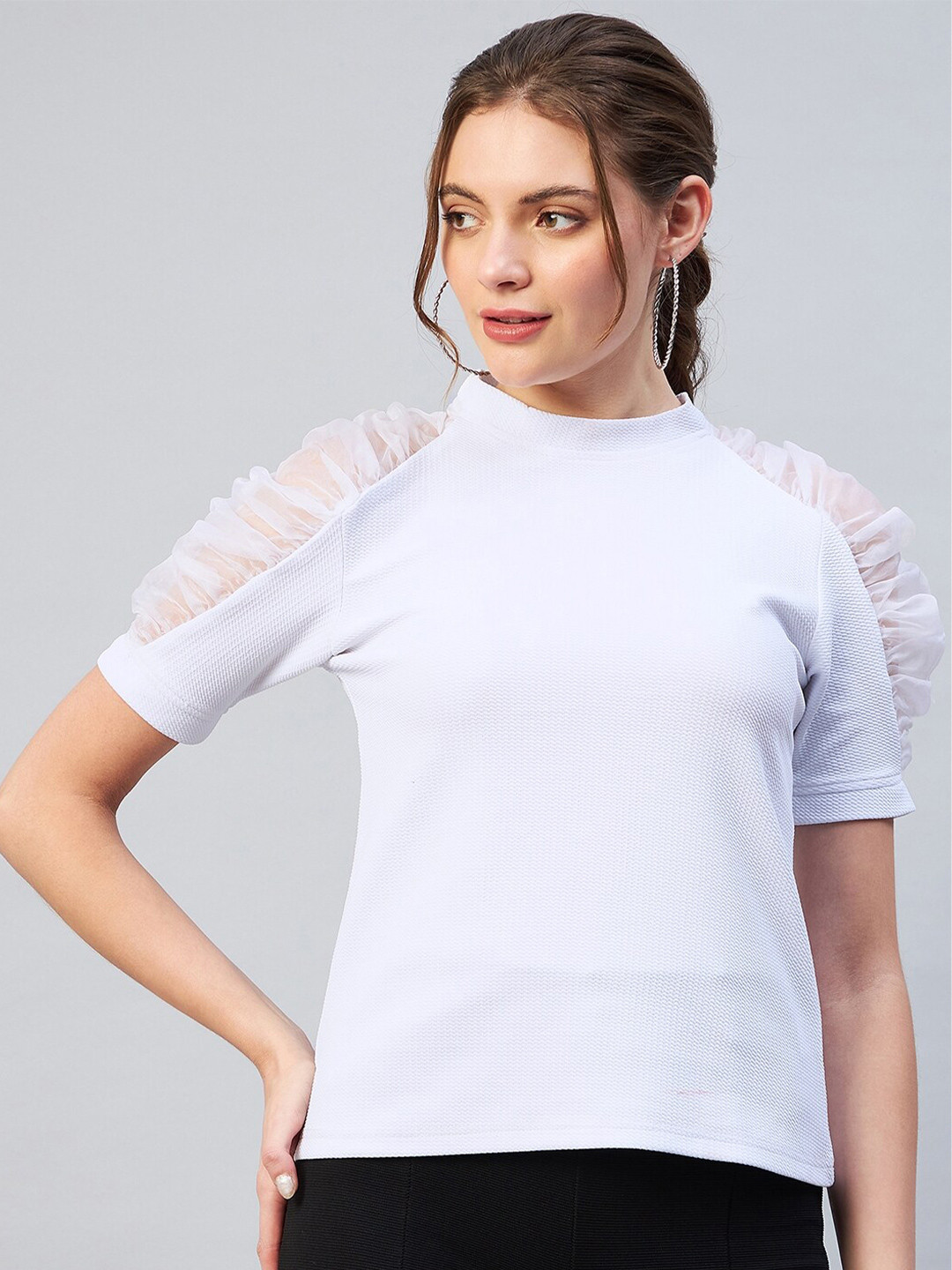 Marie Claire White Puff Sleeves Top
