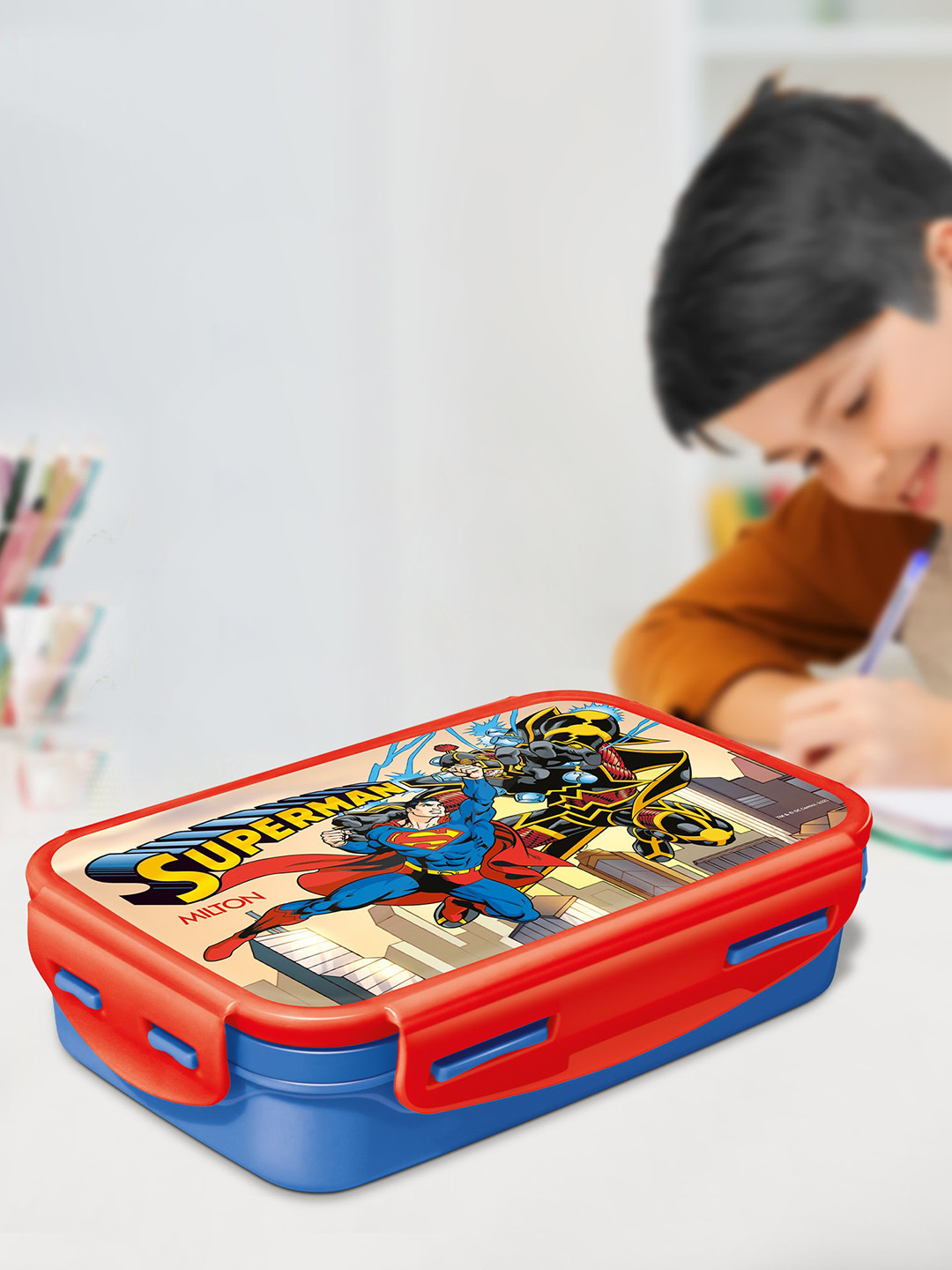 Milton Steely Prime Insulated Superman Dishwasher Safe 3PCs Lunch Box With Spoon and Fork