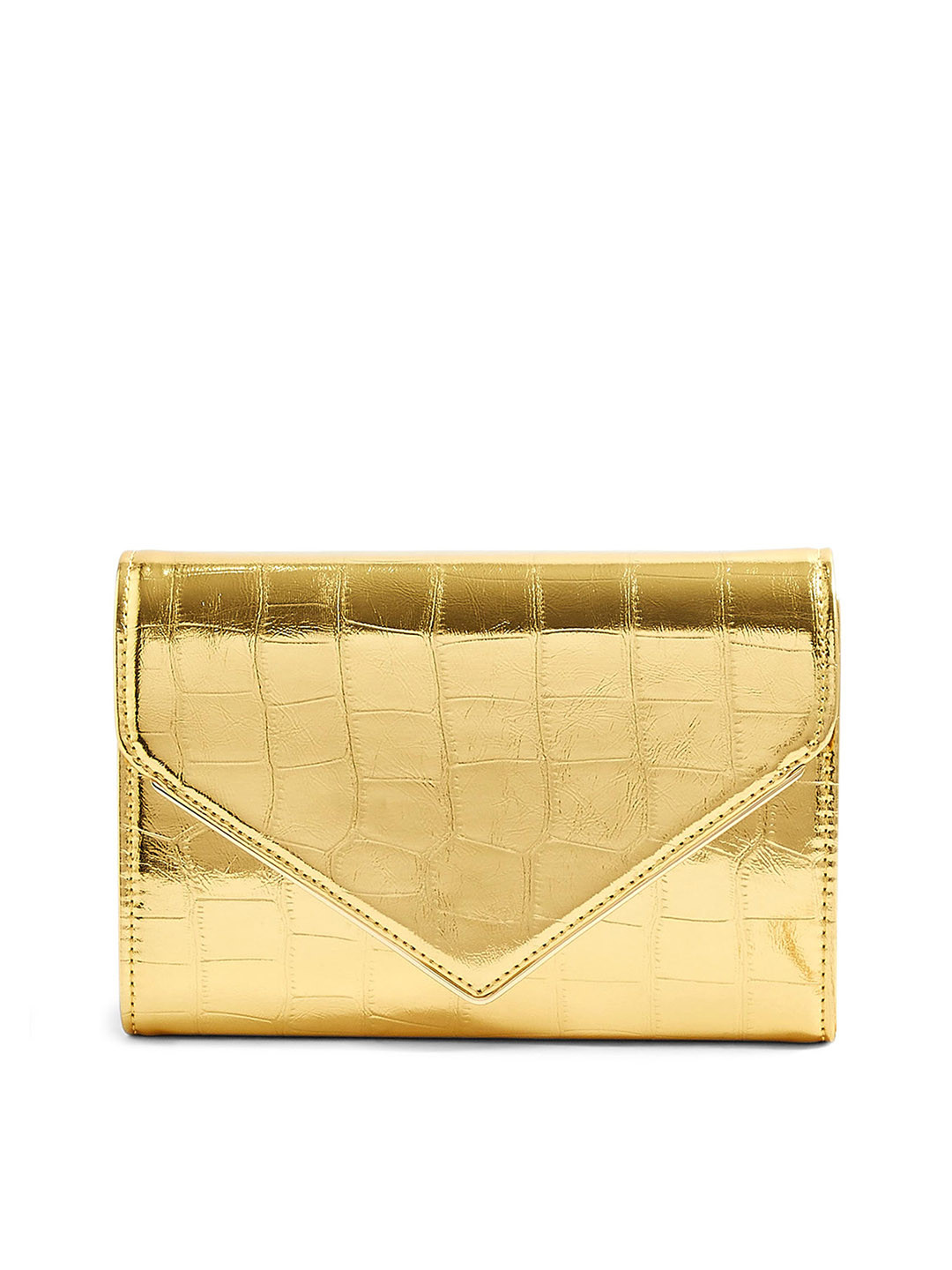 Accessorize London Women's Gold Milly Croc Clutch Bag
