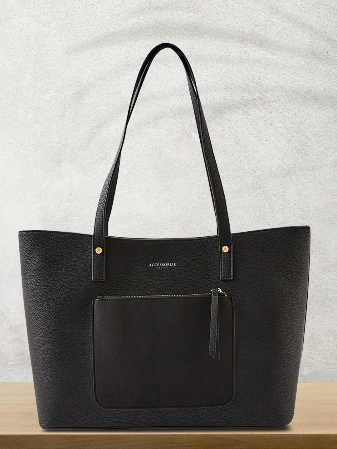 Accessorize London Women's Faux Leather Black .Eleanor Tote Bag