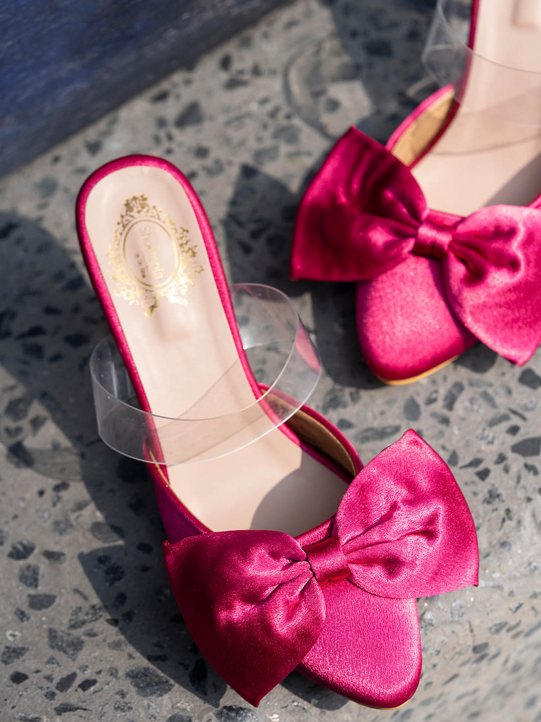 Shoetopia Pink Printed Block Mary Janes with Bows