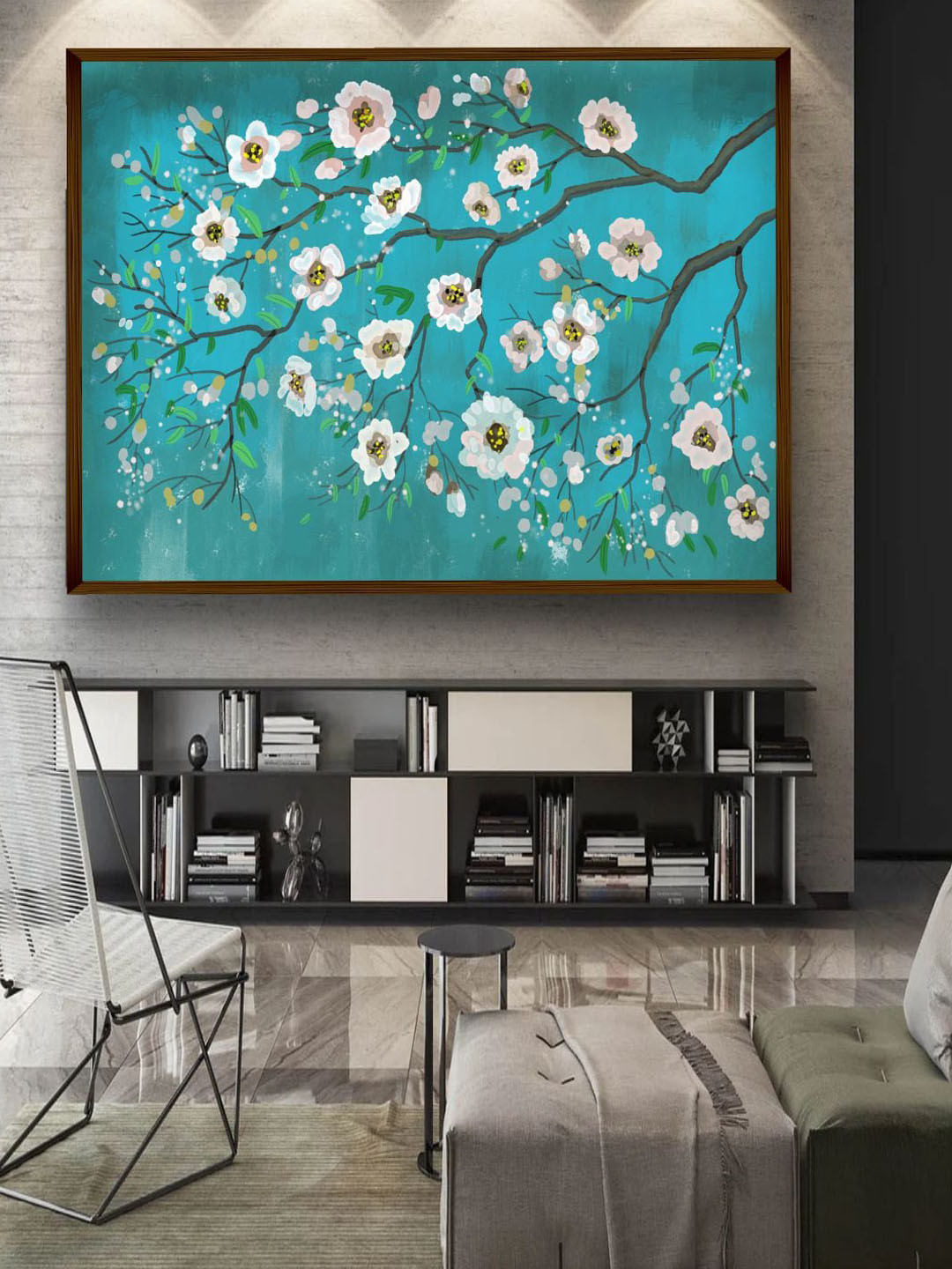 The Art House Teal Blue Abstract Painting Wall Art