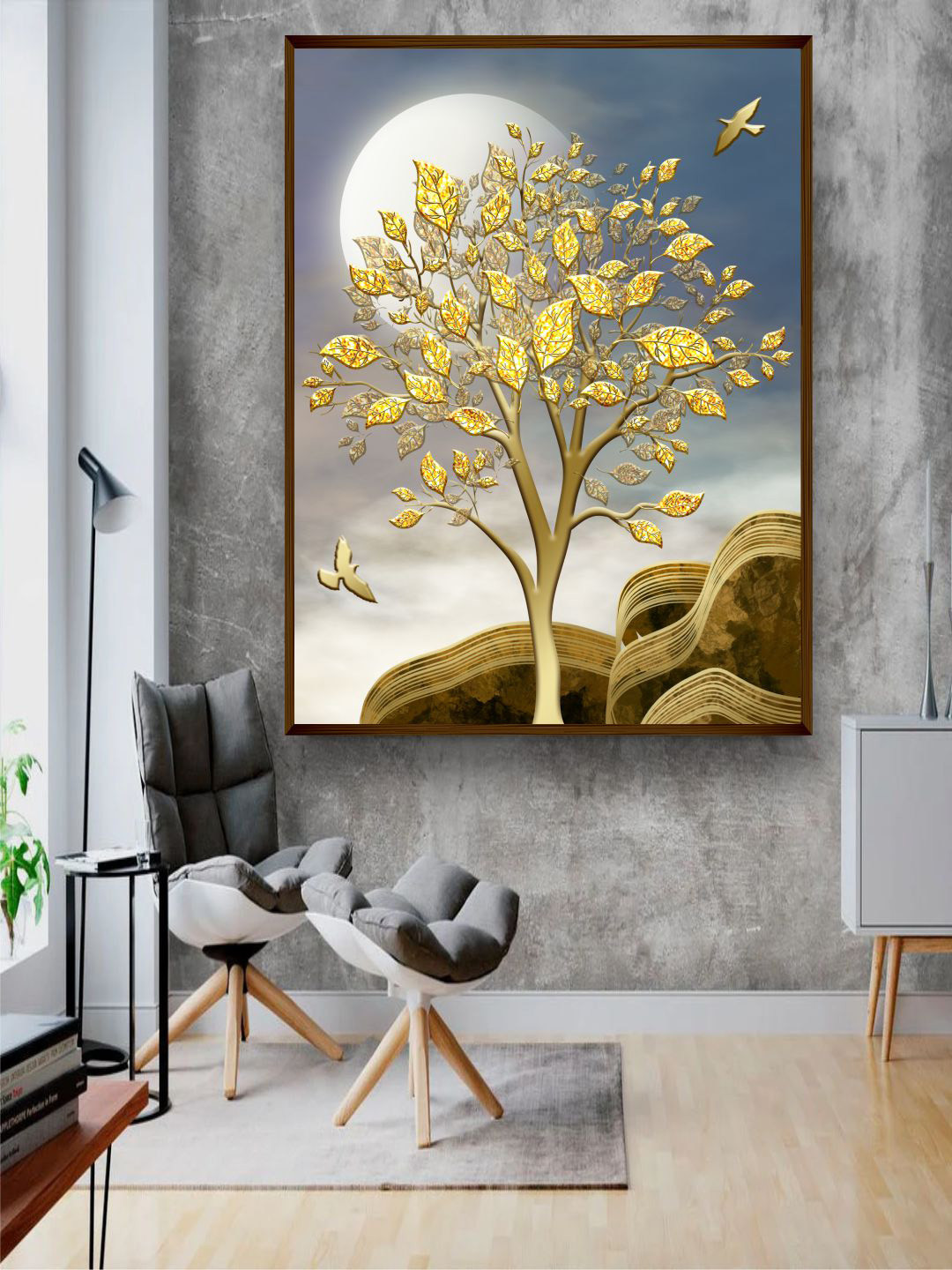 The Art House Gold Coloured Abstract Painting Wall Art