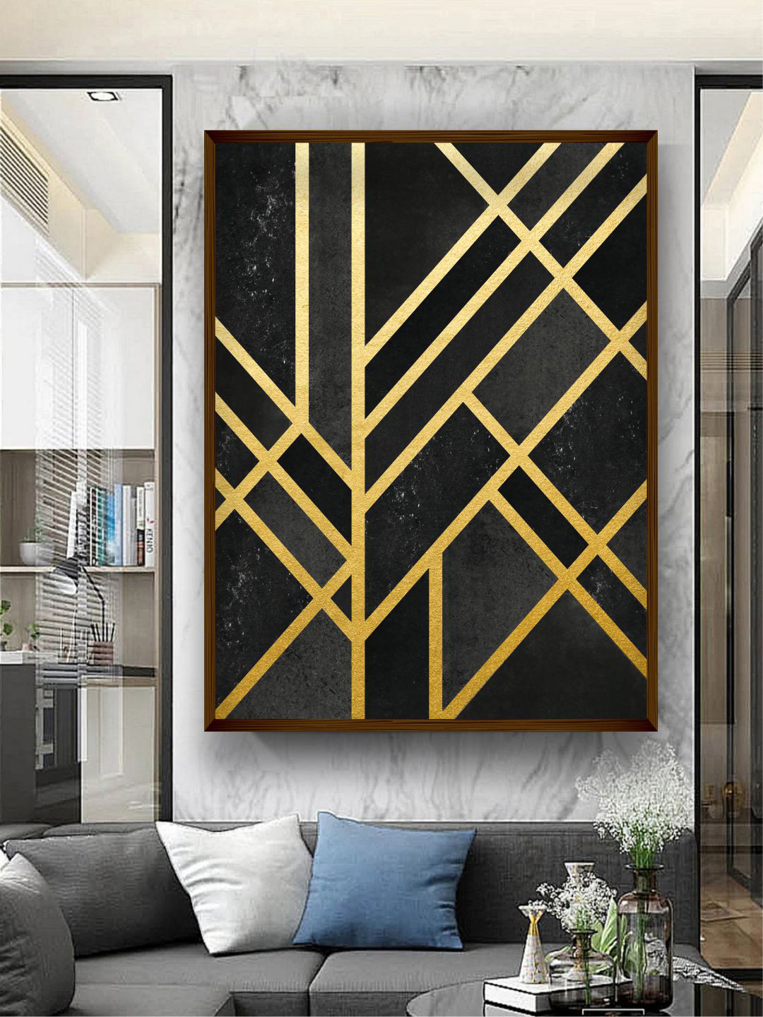 The Art House Black & Gold-Coloured Abstract Painting Wall Art