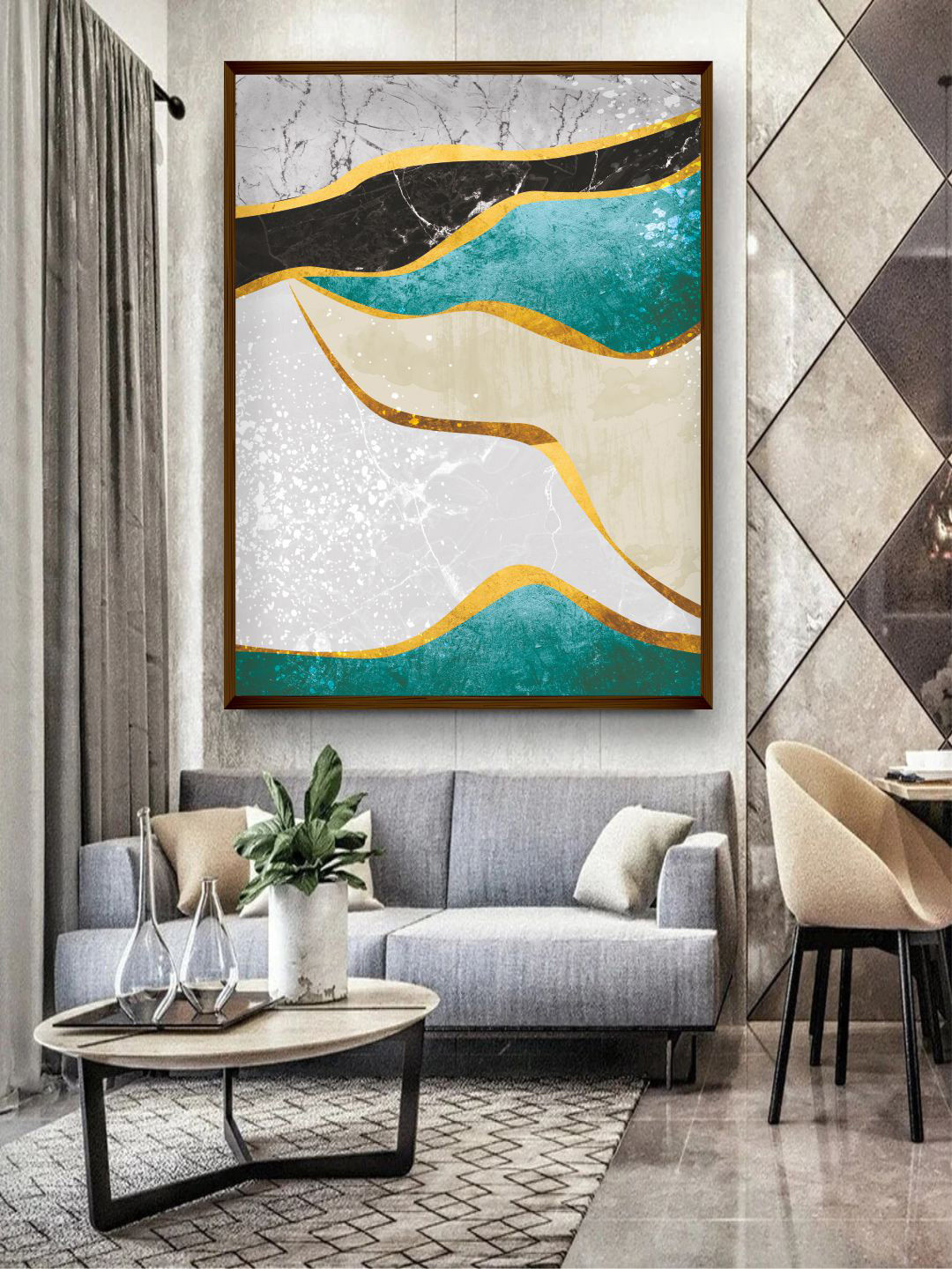 The Art House Yellow & Green Abstract Painting Wall Art