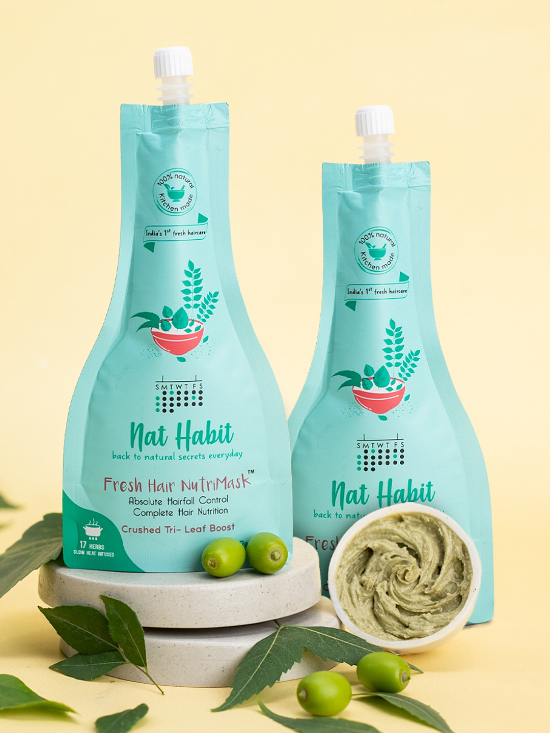 Nat Habit 2Pcs Crushed Tri-Leaf NutriMask Hair Mask for Smooth & Shine Hair - 40g each