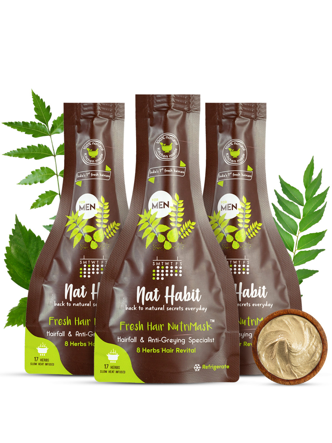 Nat Habit Set of 3 Mens Revital Fresh Hair NutriMask For Dandruff  Anti-Greying-40g Each