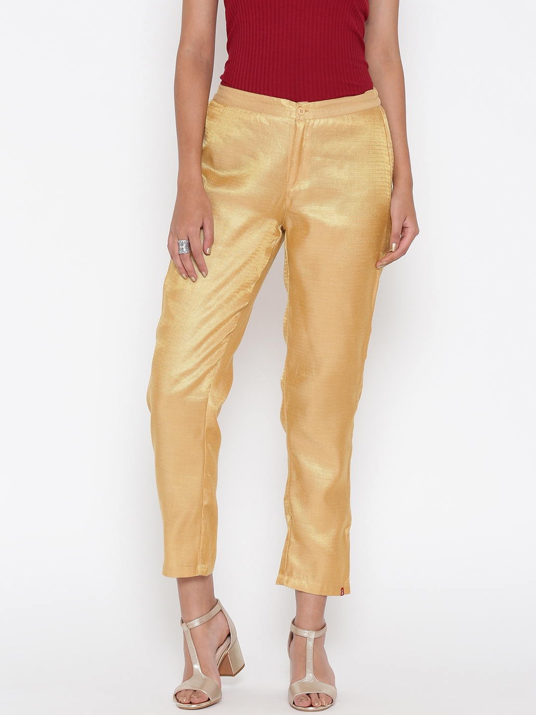 Biba Pants  Buy Biba Gold Slim Pant Online  Nykaa Fashion