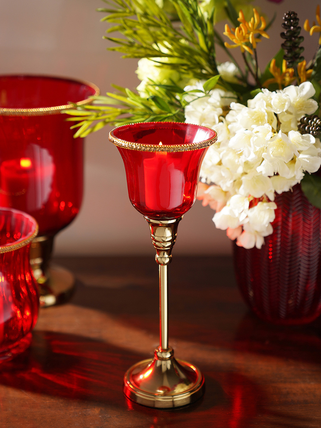Pure Home and Living Red Solid Large Votive Candle Holders