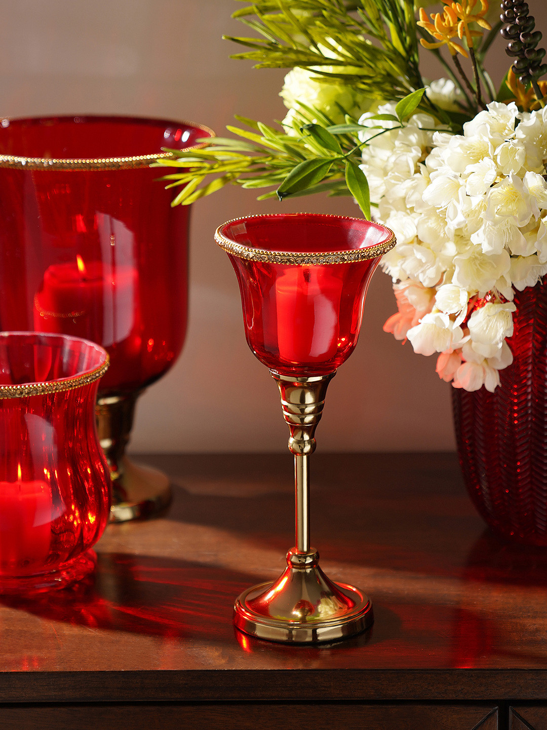 Pure Home and Living Red & Gold-Toned Solid Votive Candle Holders