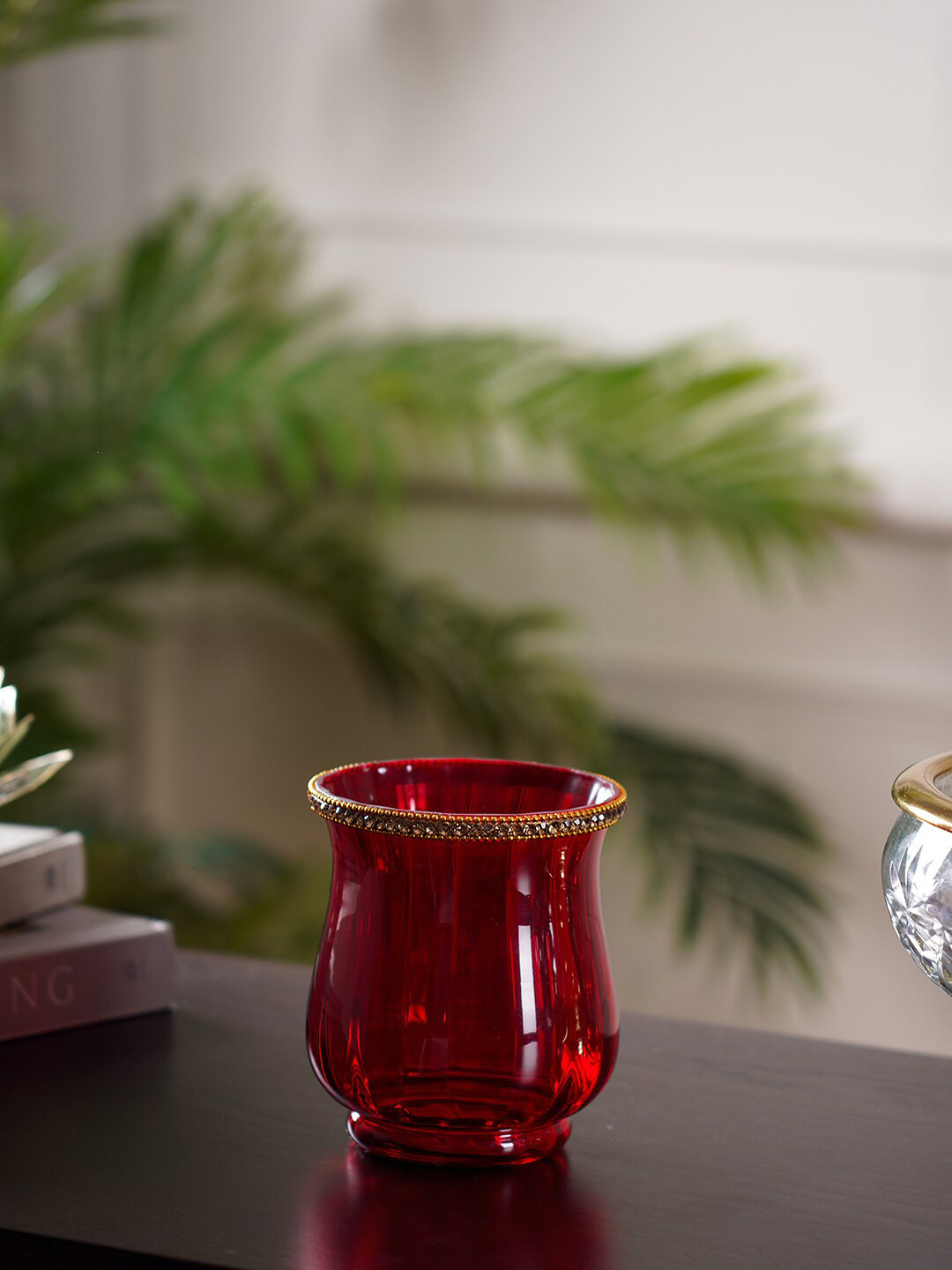 Pure Home and Living Red Solid Small Hurricane Candle Holders