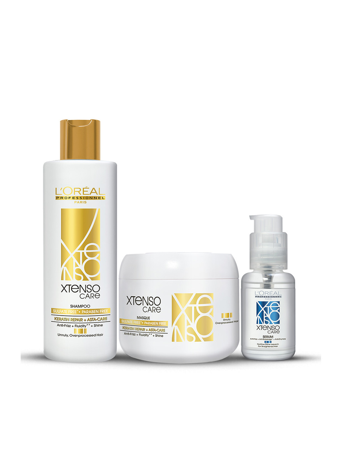 LOreal Professionnel Xtenso Care Sulfate Free Shampoo+Masque+Serum Set for Frizz-Free Hair