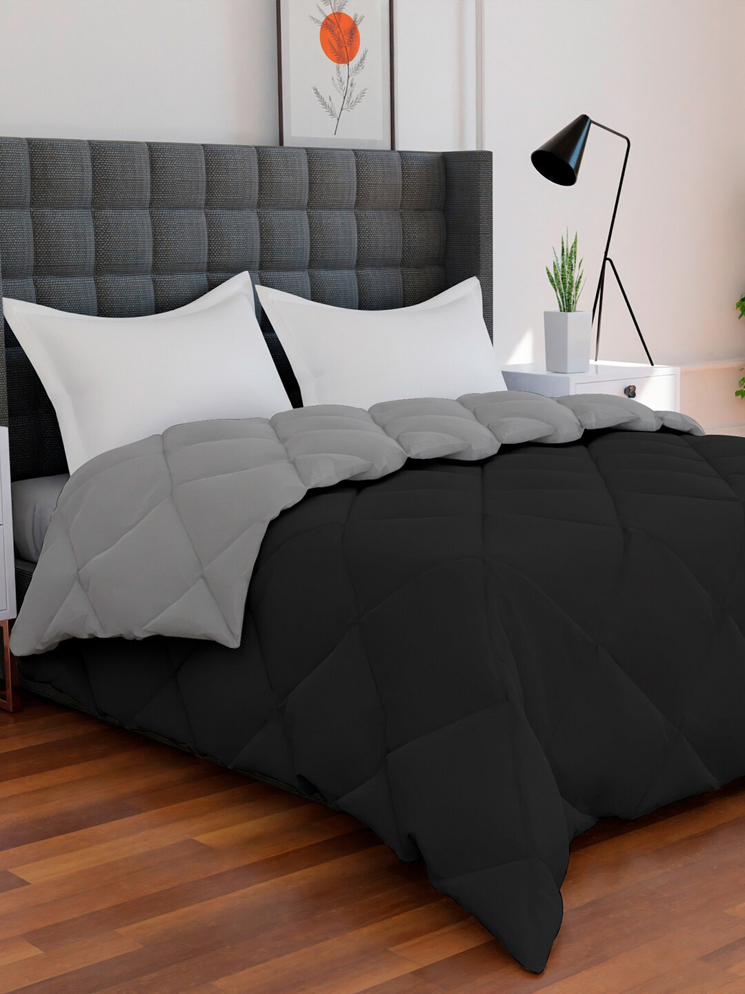 AVI Black & Grey Solid Reversible Style Mild Winter 233 GSM Single Bed Comforter