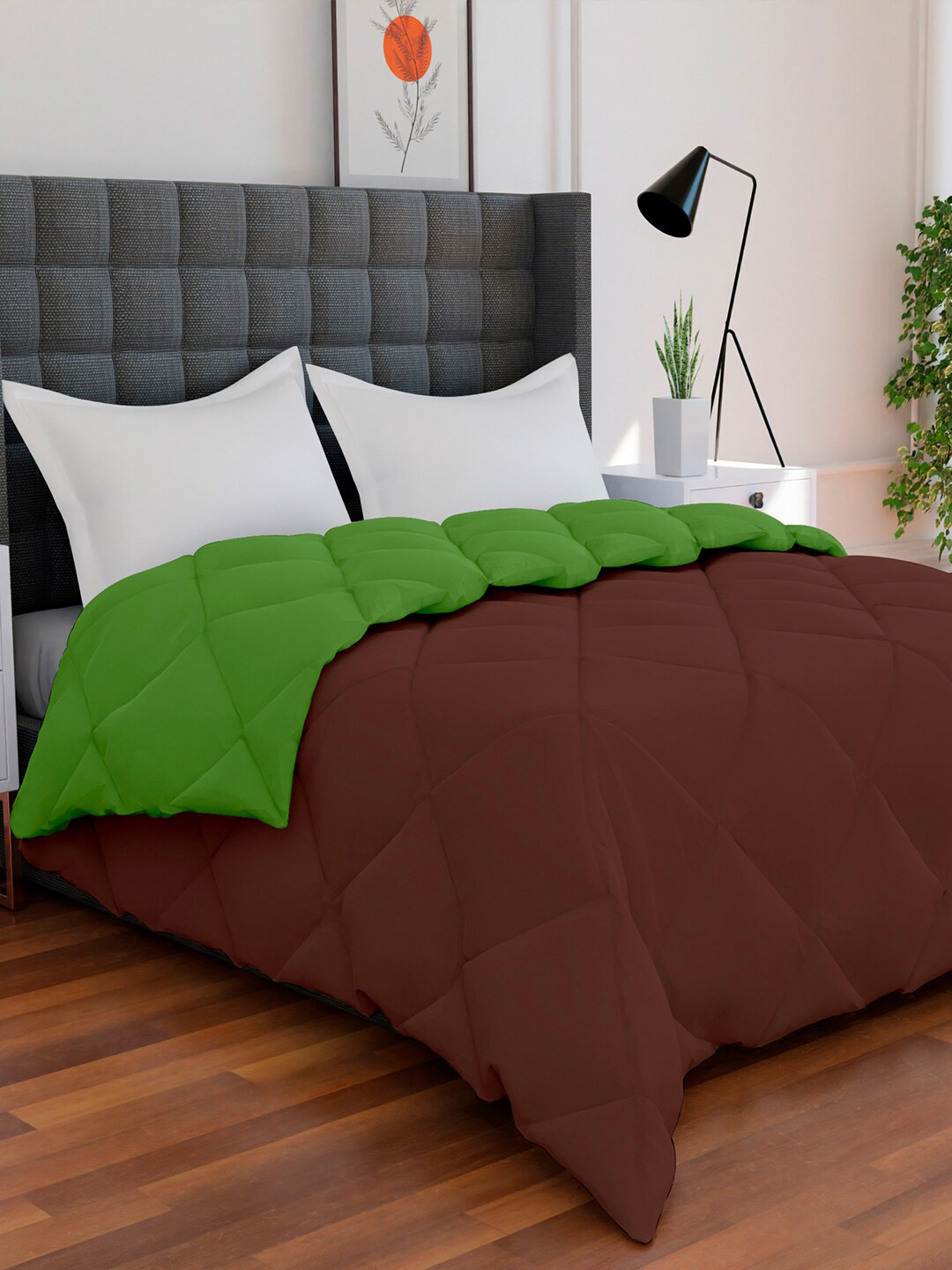 AVI Brown & Green Solid Reversible Mild Winter 233 GSM Single Bed Comforter