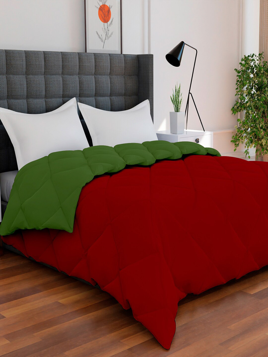 AVI Red & Green Solid Reversible Style Mild Winter 233 GSM Single Bed Comforter