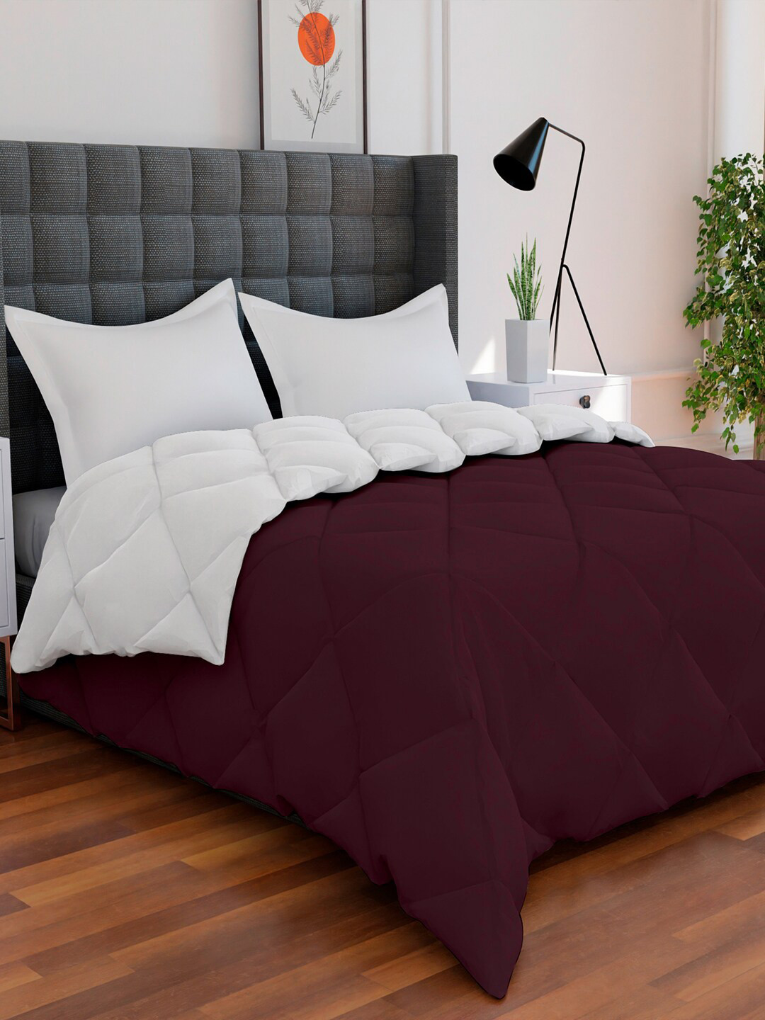 AVI White & Burgundy Solid Reversible Style Mild Winter 233 GSM Double Bed Comforter