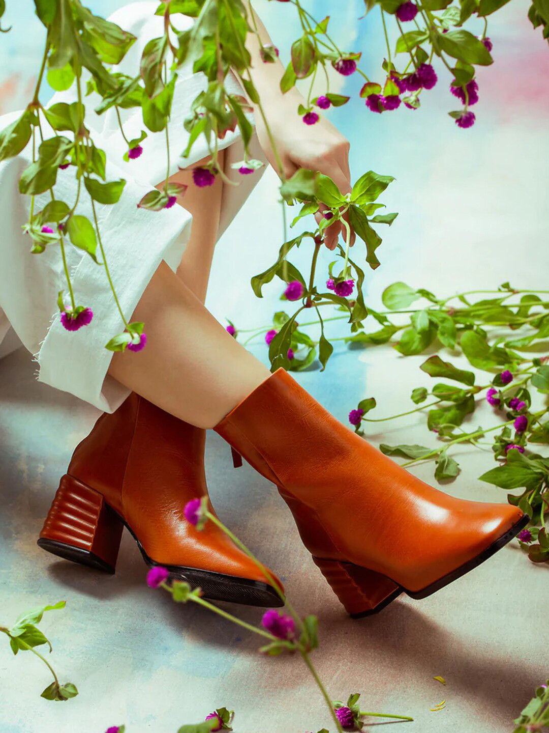 Saint G Rust Leather Back Zipper Mid-Top Regular Boots