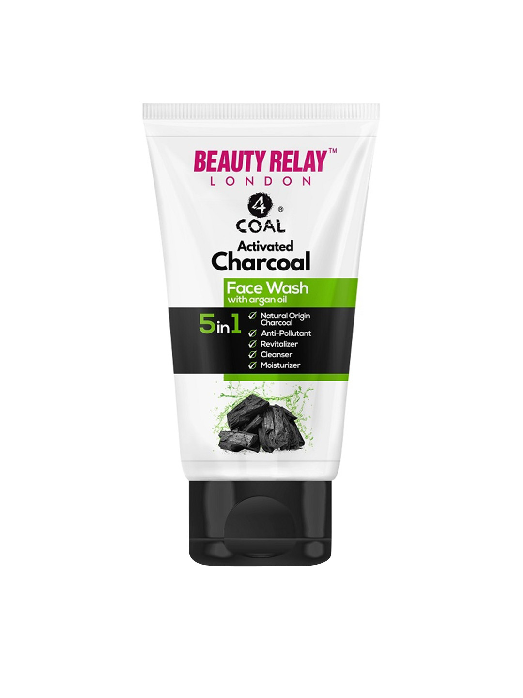 BeautyRelay London 4Coal Activated Charcoal 5 in 1 Face Wash with Argan Oil - 175 g