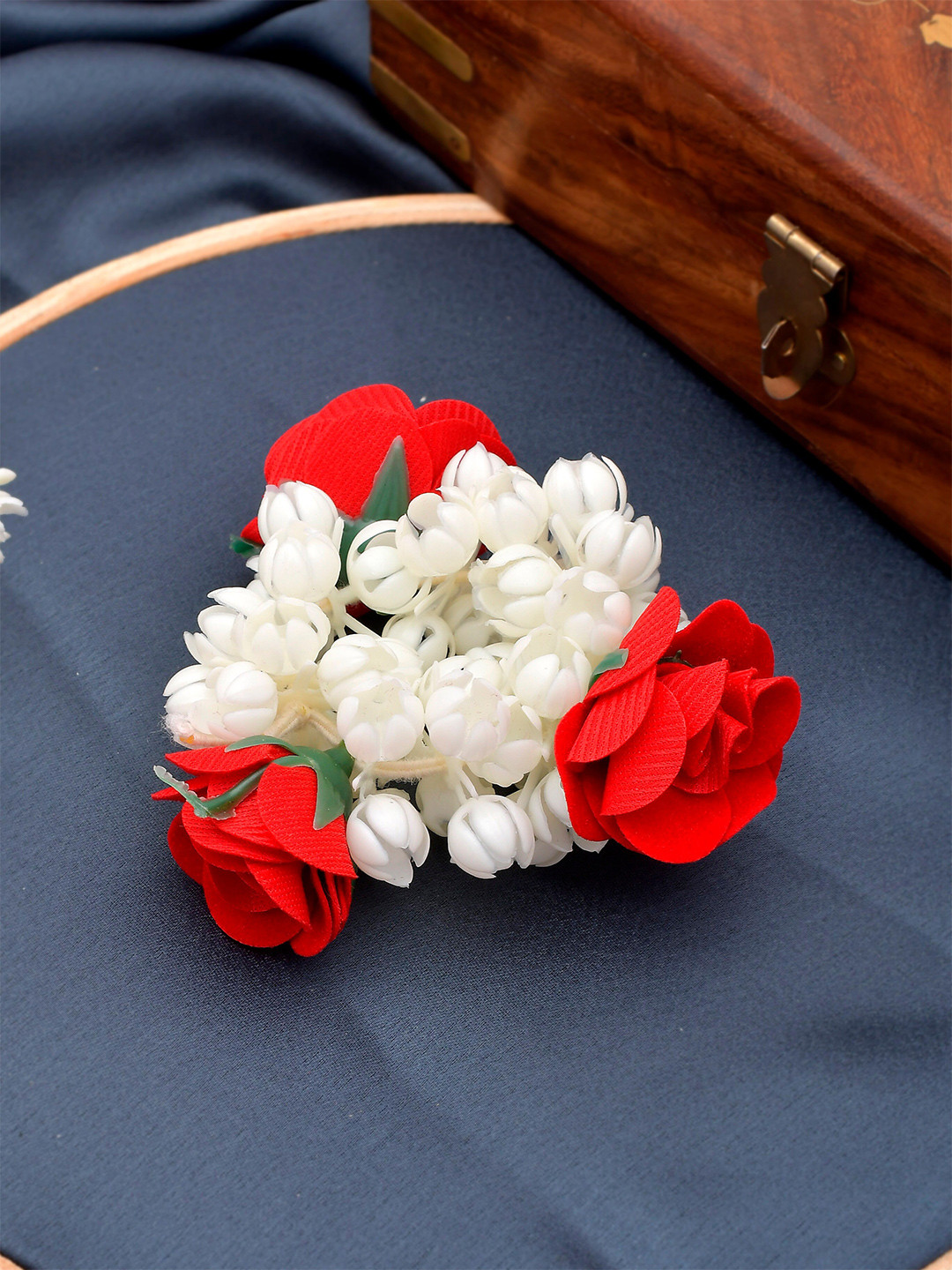 Silvermerc Designs Women White & Red Embellished Hair Accessory Set For Bun