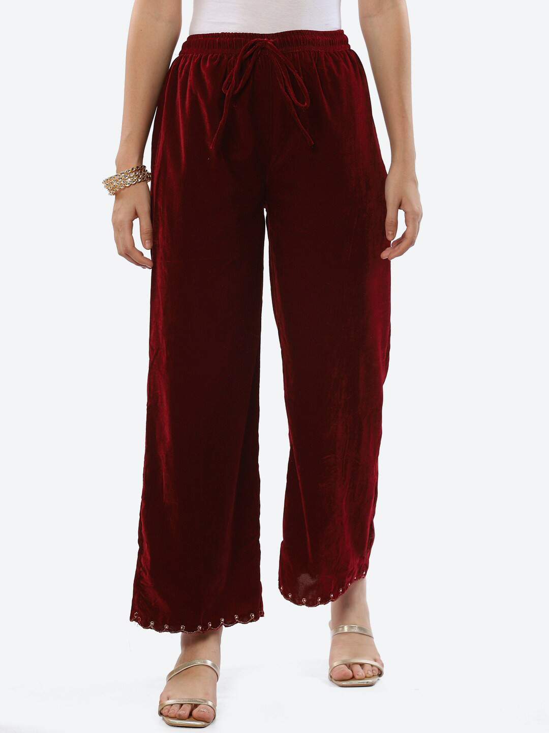Biba Women Maroon Velvet Ethnic Palazzos
