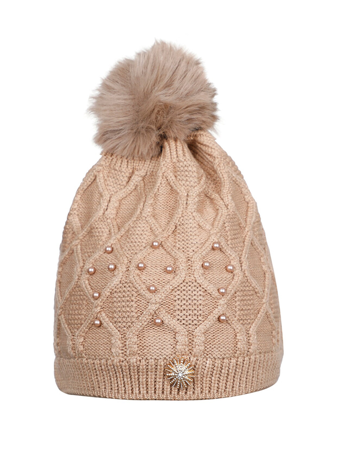 LOOM LEGACY Women Gold-Toned Embellished Acrylic Wool Beanie