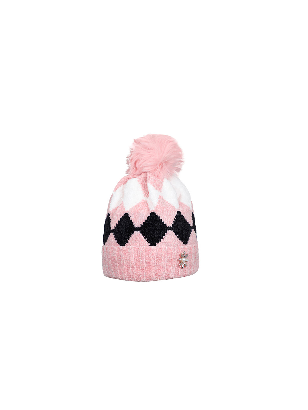 LOOM LEGACY Women Pink & Black Acrylic Wool Beanie