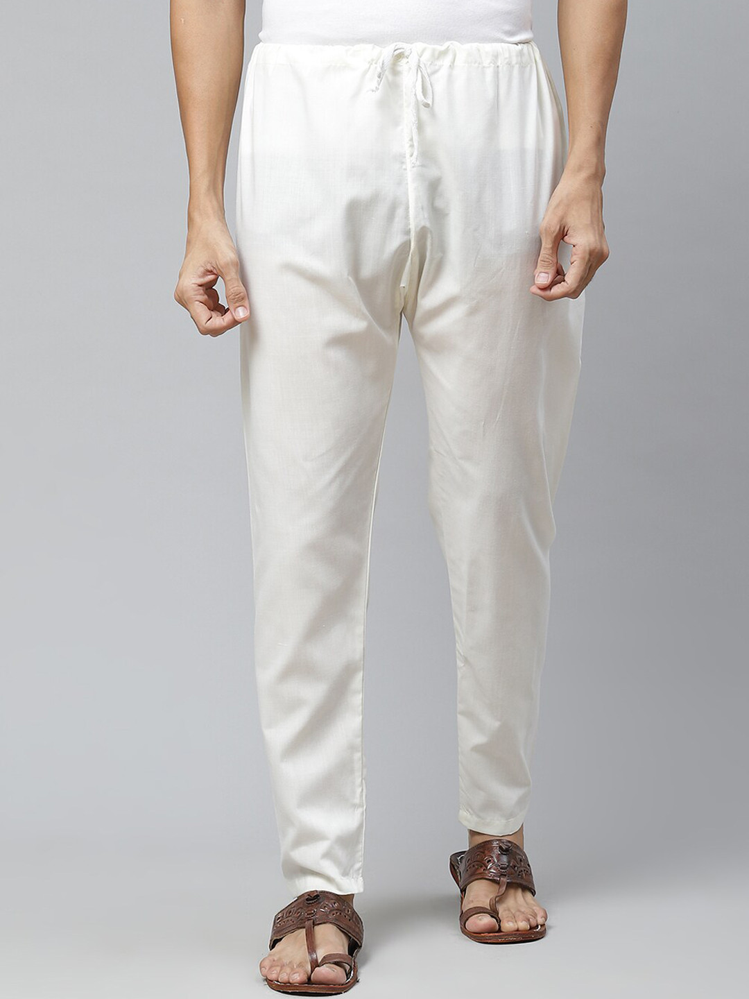 MANQ Men Cream Solid Pants Cut Pyjama