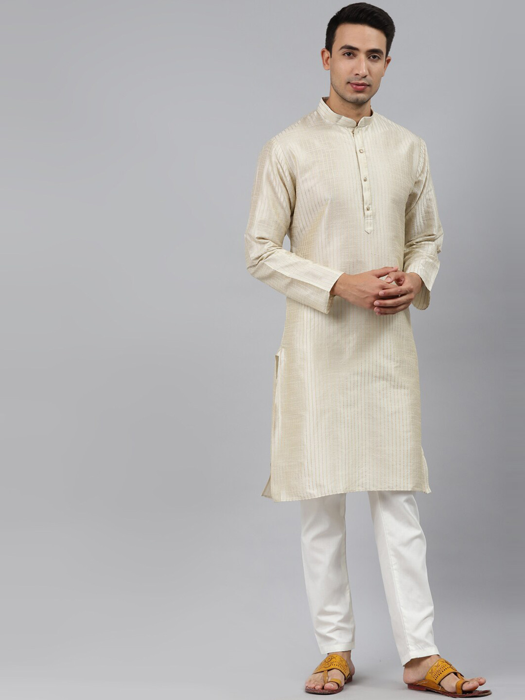 MANQ Men Cream-Coloured Kurta
