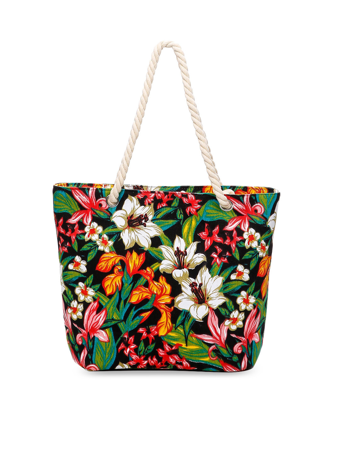 Diva Dale Women Black Floral Printed Oversized Structured Tote Bag