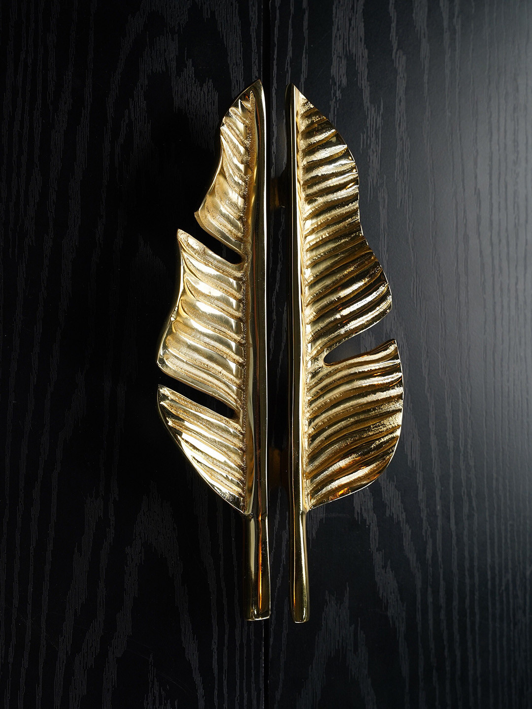 Folkstorys Set Of 2 Gold-Toned Leaf Textured Wardrobe Holders