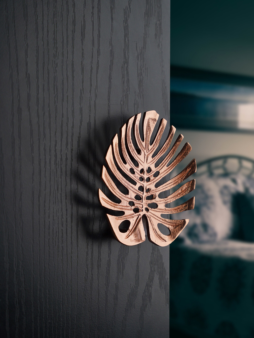Folkstorys Rose-Gold Solid Iron Leaf Shape Door Handle