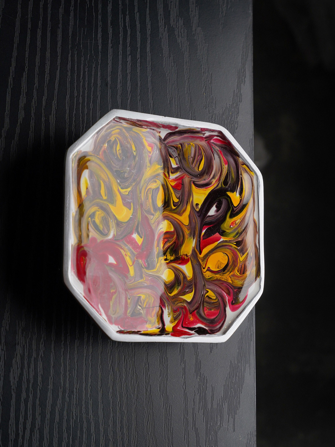 Folkstorys Silver-toned & Yellow Printed Metal Wardrobe Door Handle