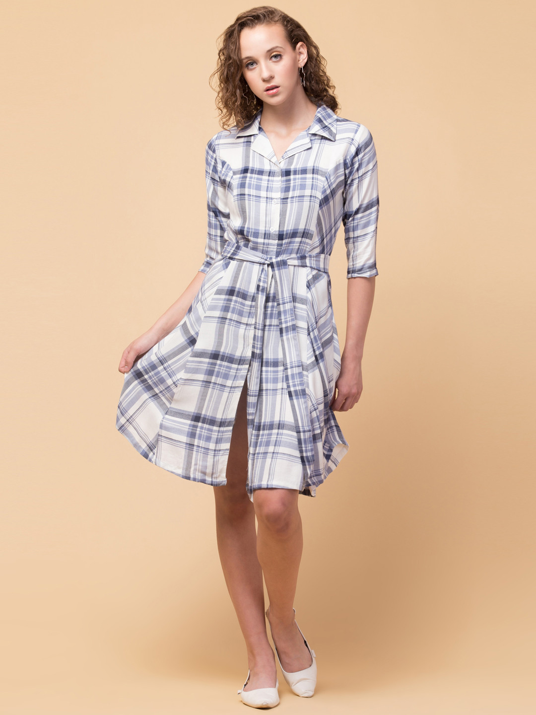 Hive91 Blue & White Checked Shirt Dress