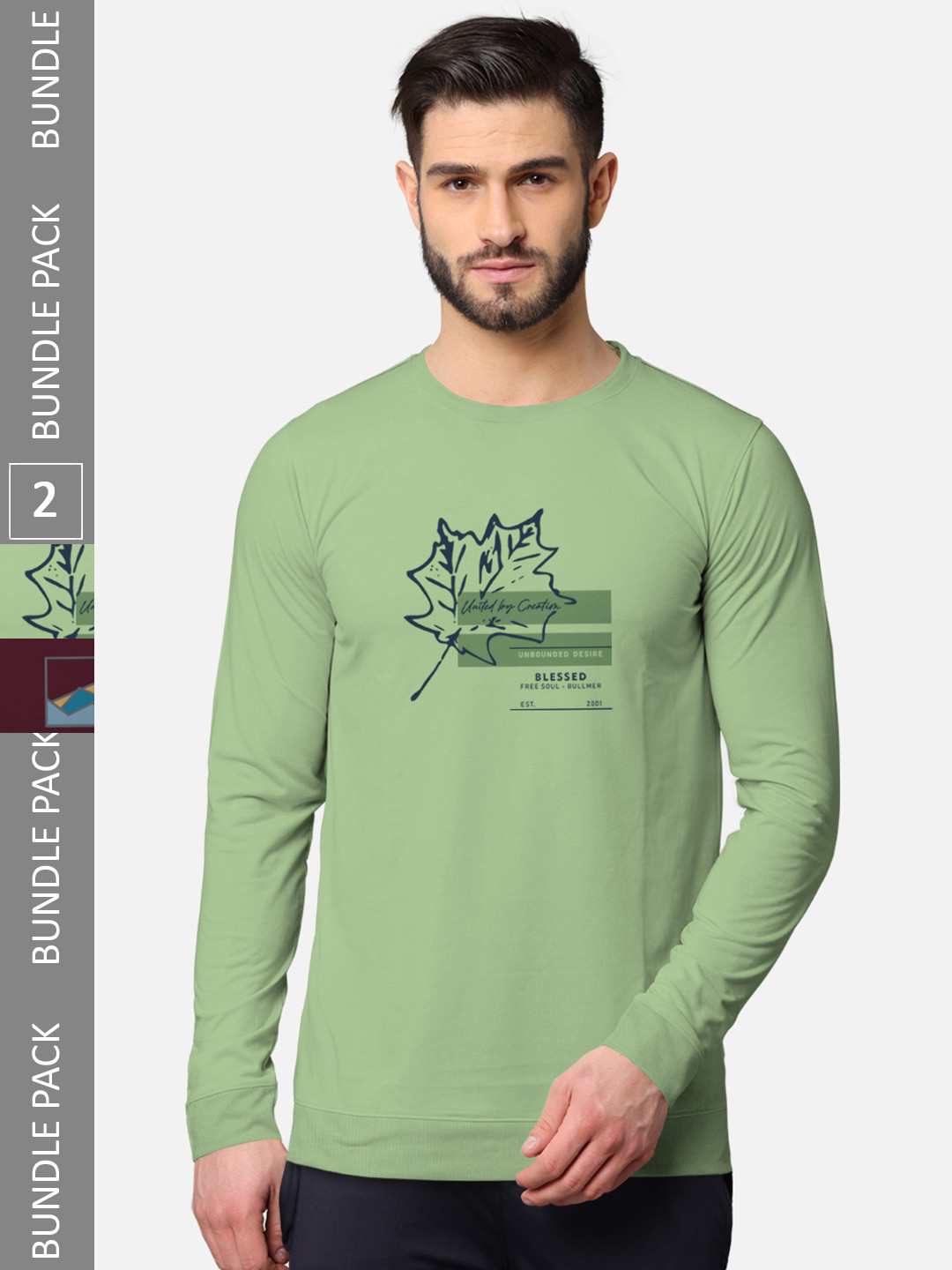 BULLMER Men Green & Rust Pack of 2 Printed Cotton T-shirt