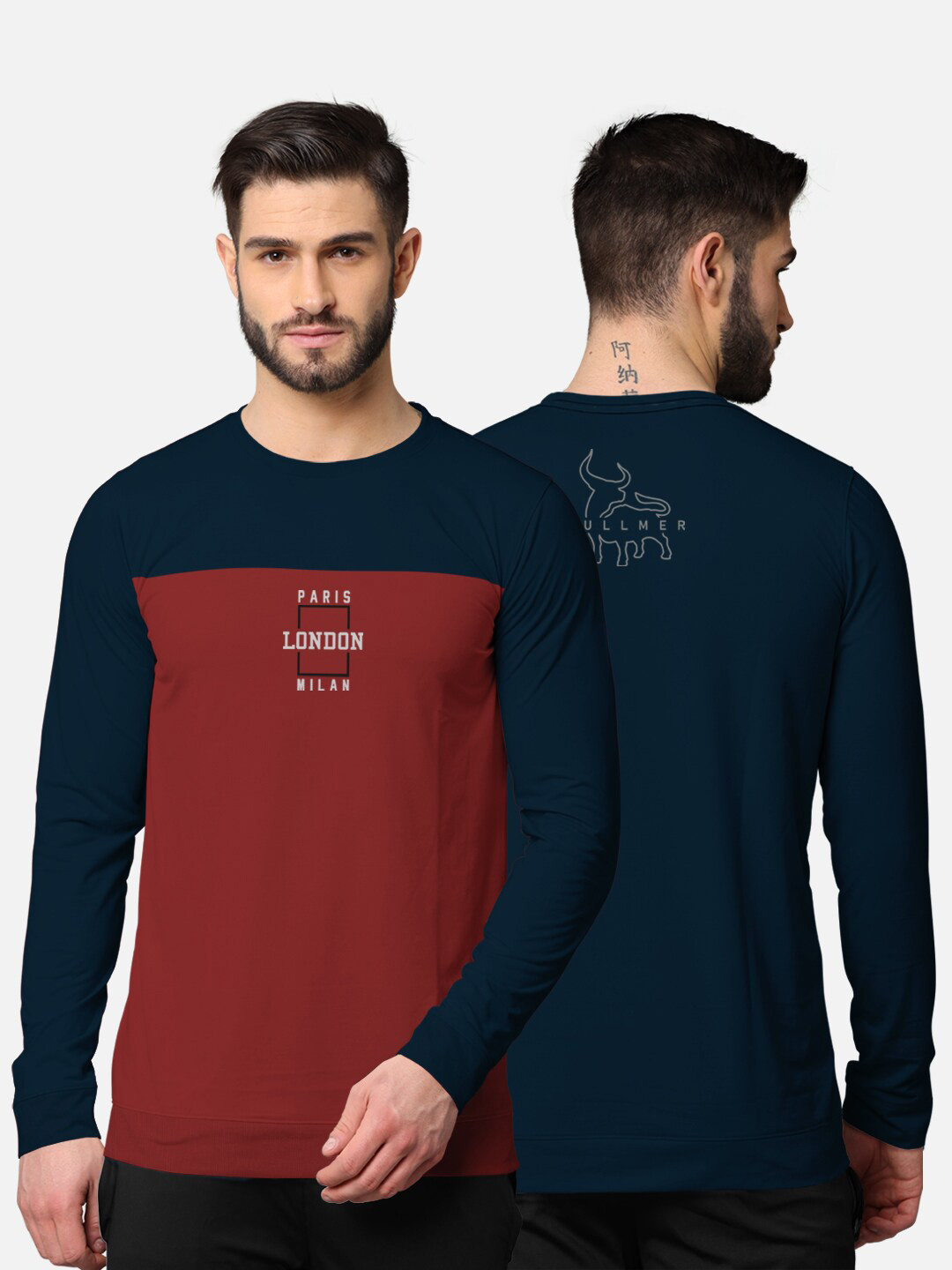 BULLMER Men Blue Colourblocked Cotton T-shirt