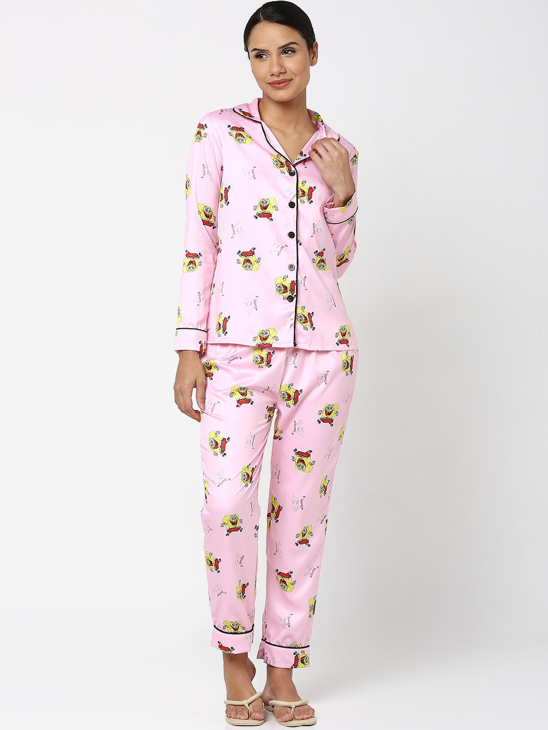 Smarty Pants Women Pink & Yellow Printed Night suit