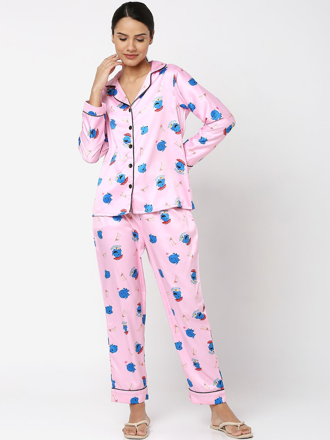 Smarty Pants Women Pink & Blue Printed Night suit