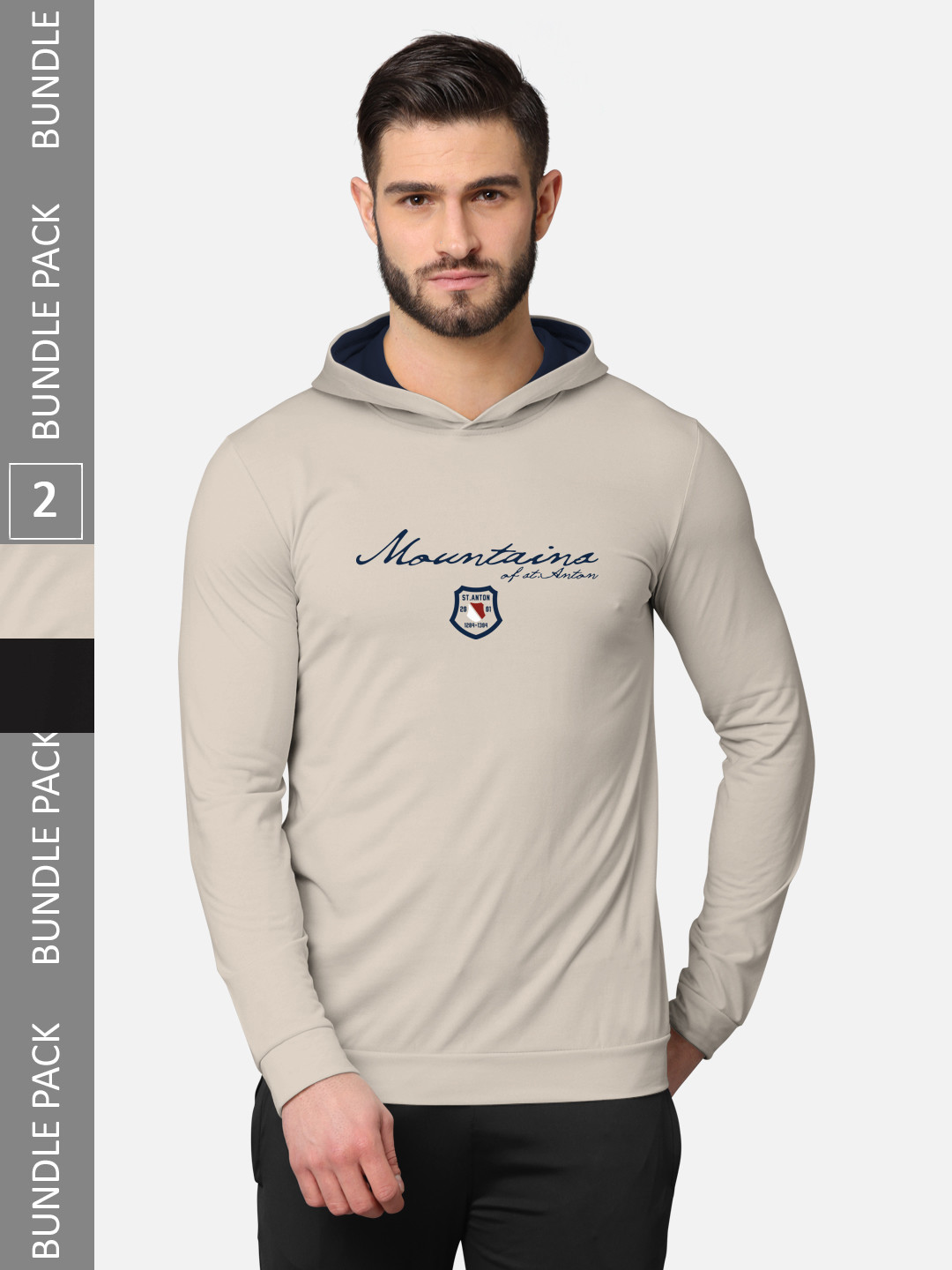 BULLMER Men Pack of 2 Beige & Black Long Sleeves T-shirt